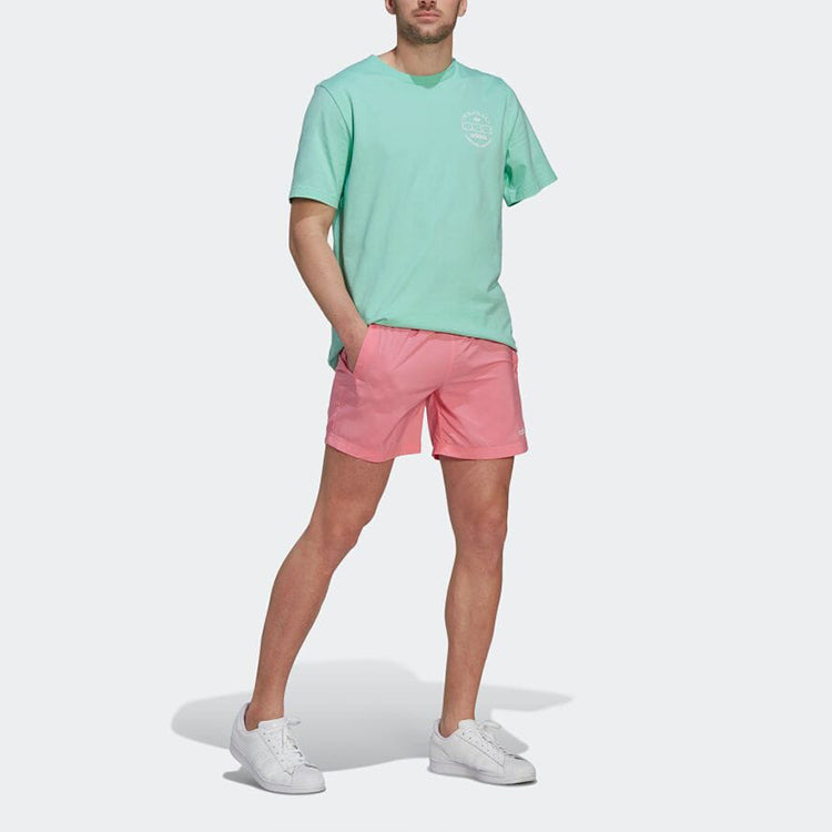 Men's adidas originals Solid Color Logo Alphabet Printing Straight Shorts Japanese Version Pink HR7903