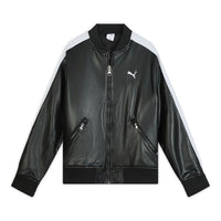 PUMA T7 Faux Leather Baseball Jacket 'Black White' 636319-01
