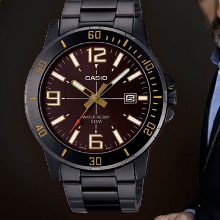 Casio Dress Classic Analog Watch 'Metallic Black Gold' MTP-VD01B-5BV