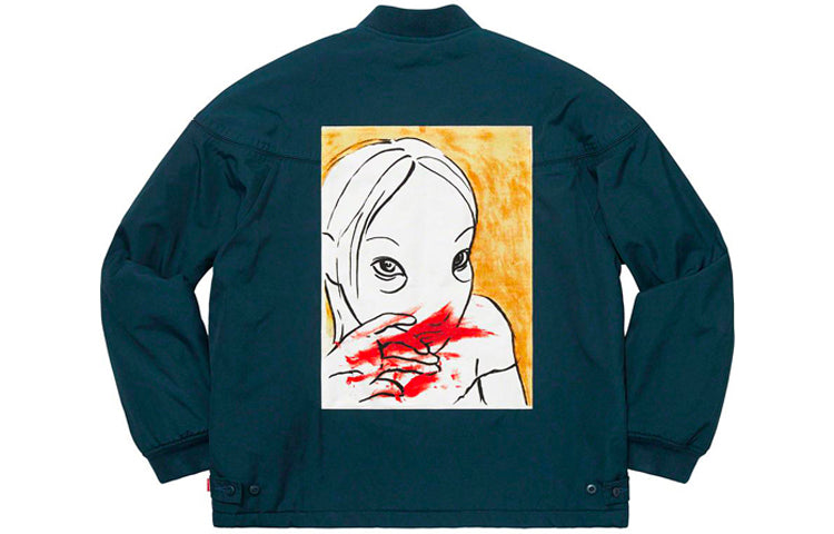 Supreme FW19 Week 3 Mug Shot Crew Jacket Back Printing Unisex Navy Blue SUP-FW19-387