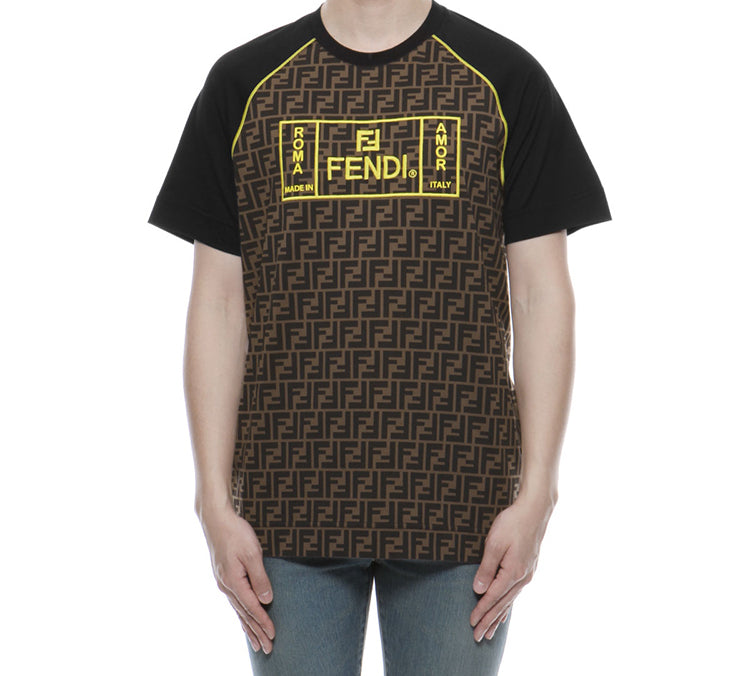 Men's FENDI Roma FF Logo Gold Printing Short Sleeve Brown FY0980-A87D-F0JNH