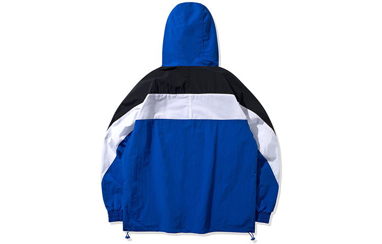 Li-Ning Colorblock hooded Drawstring Loose Jacket Blue AFDQ045-2