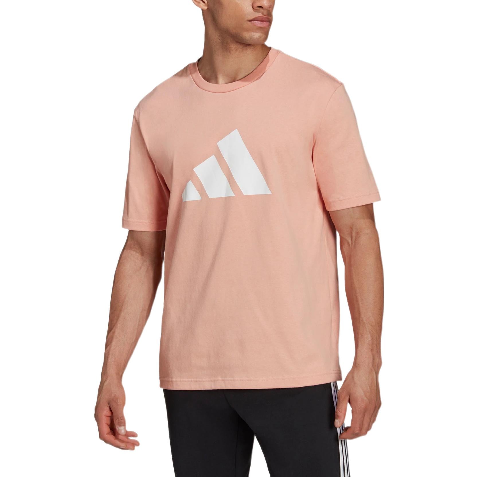Men's adidas Logo Printing Pattern Round Neck Pullover Short Sleeve Pink T-Shirt H39748