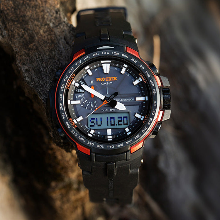 CASIO Waterproof Sports Solar Powered Mens Black Analog/Digital Combo PRW-6100Y-1
