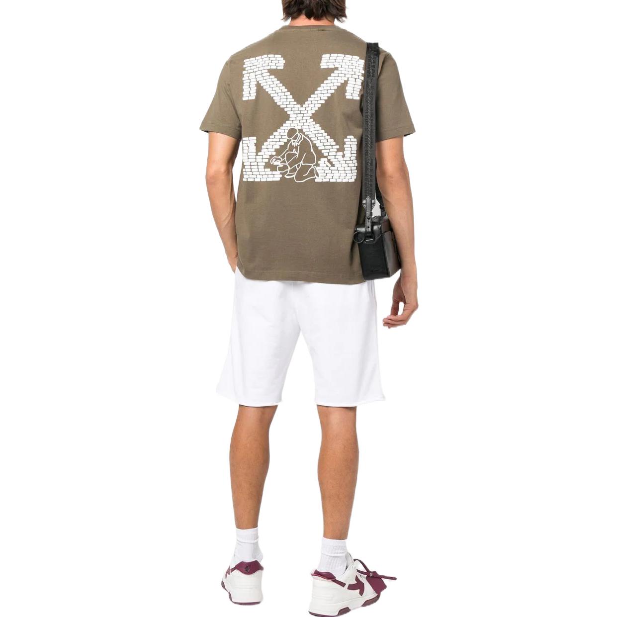 Men's Off-White FW22 Arrow Pattern Printing Round Neck Short Sleeve Green T-Shirt OMAA027F22JER0085601