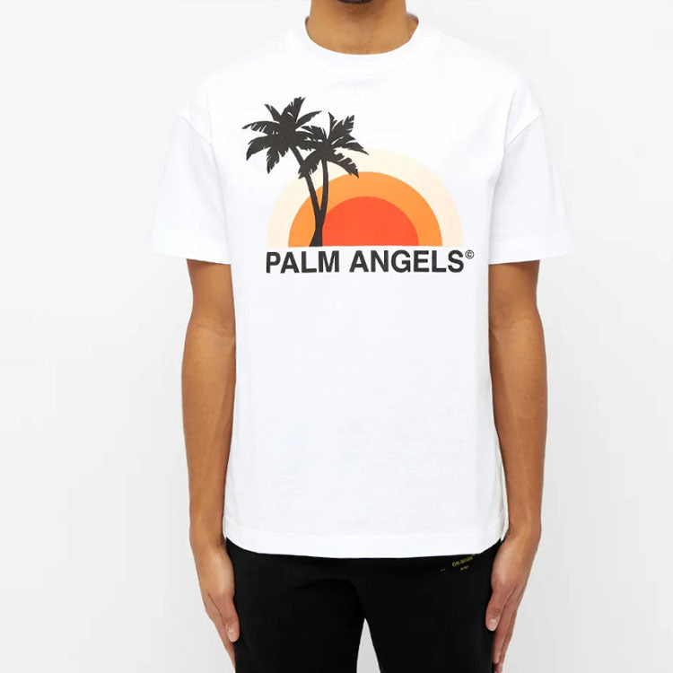 Men's PALM ANGELS Sunset Tee Printing Short Sleeve White PMAA001S204130160188