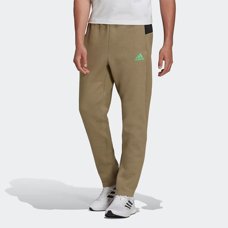 Men's adidas Solid Color Logo Casual Straight Sports Pants/Trousers/Joggers Olive Green H39845
