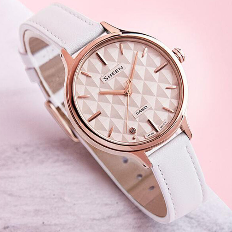 Casio Sheen Minimalistic Rhombus Analog Watch 'Gold Pale Pink' SHE-4545GL-4AUPR-PERSON