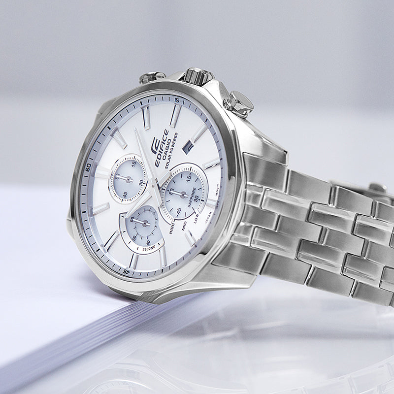 CASIO EDIFICE Series Vintage Classic Sports Stainless Steel Men's Quartz Waterproof Mens White Analog EFB-670SBS-8AVUPR