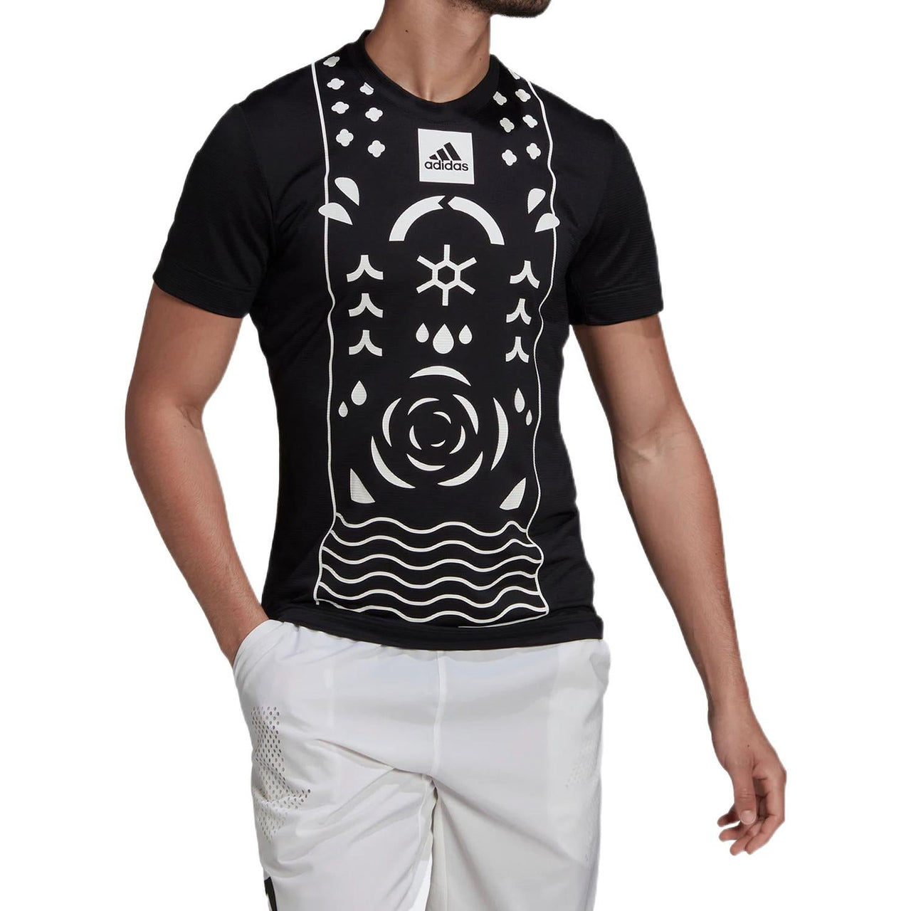 adidas Geometry Pattern Logo Printing Round Neck Short Sleeve Black HA2552