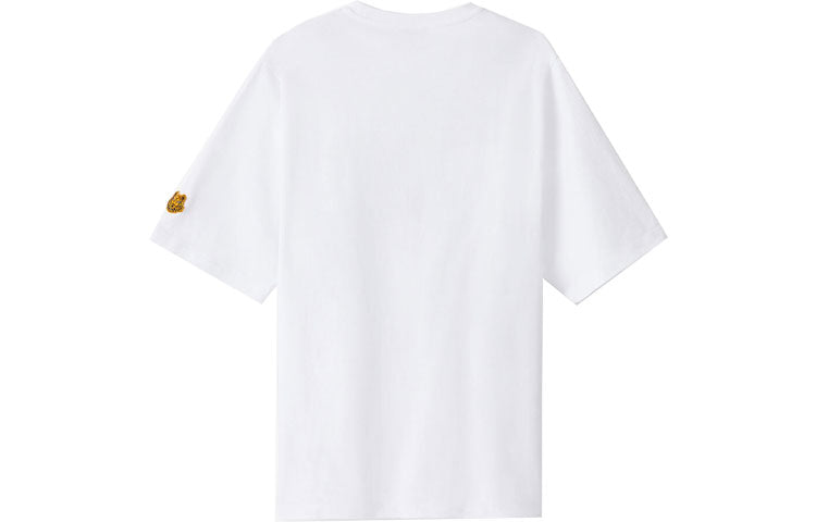 Men's KENZO K-Tiger Tiger Head Pattern Round Neck Short Sleeve White T-Shirt FA65TS5334TK-01