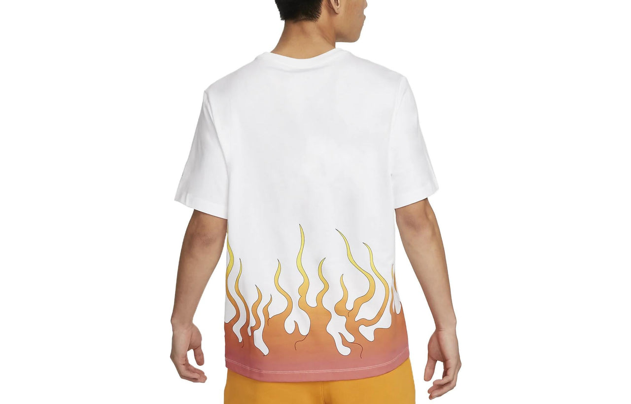 Men's Air Jordan Brand x Hachimura Rui Crossover Flame Logo Printing Short Sleeve Us Edition White T-Shirt DV3131-100