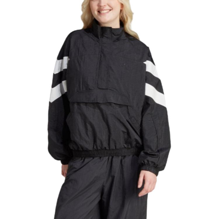 (WMNS) adidas Logo Half-Zip Windbreaker Asia Sizing 'Black White' IT9773