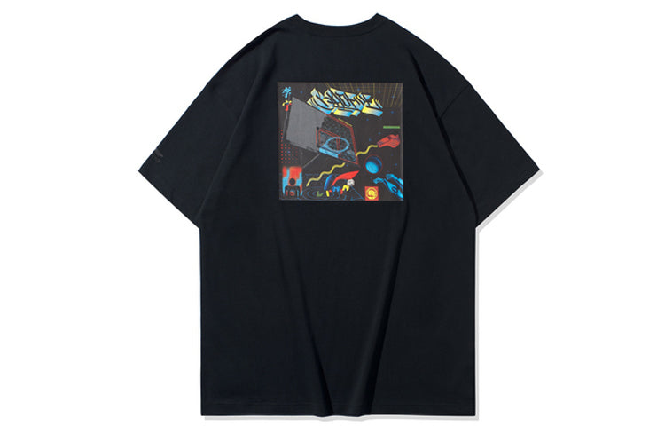 Li-Ning Printing Loose Round Neck Sports Short Sleeve Black AHSQ561-3