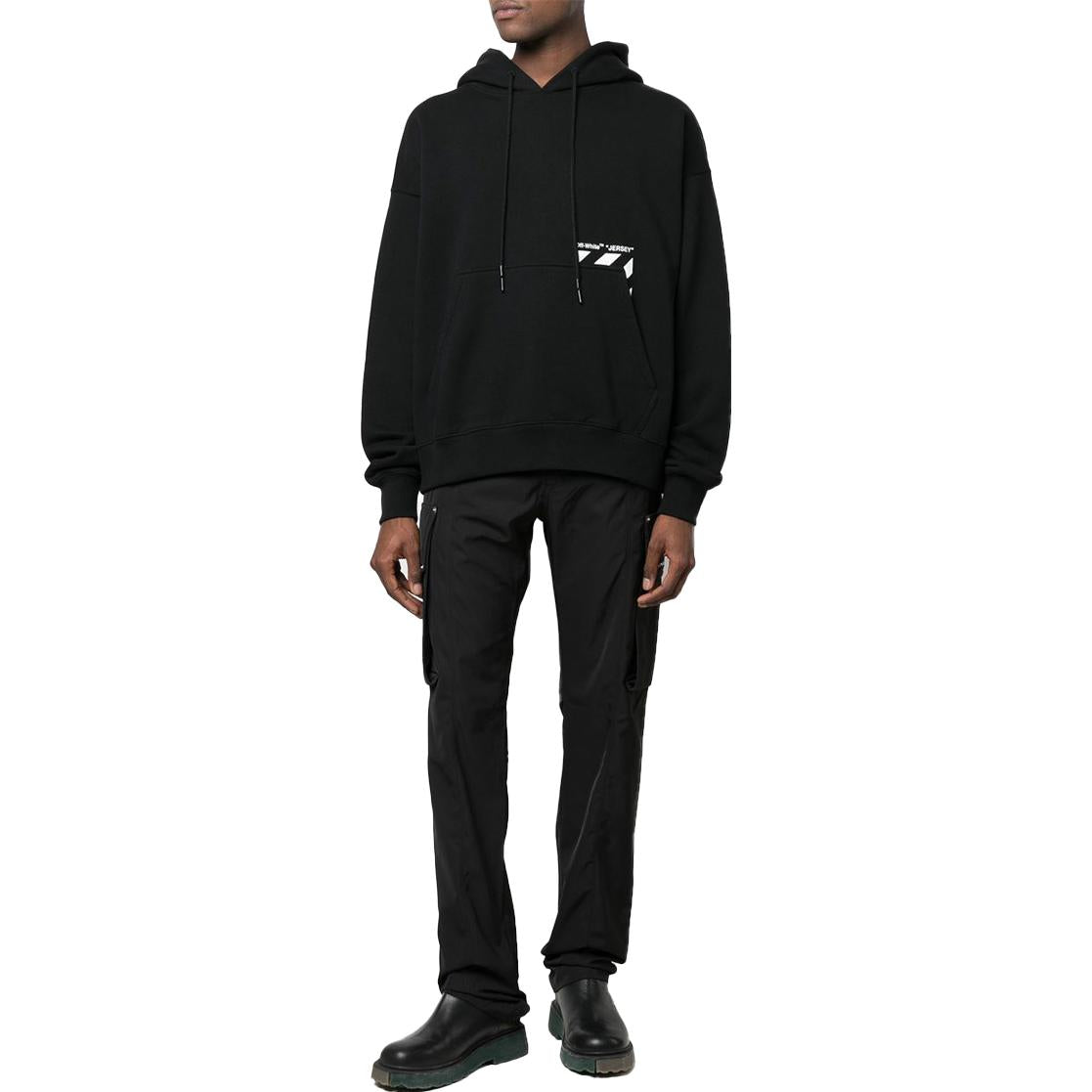 Men's Off-White FW22 Solid Color Logo Printing Drawstring Autumn Black OMBB085C99FLE0051001