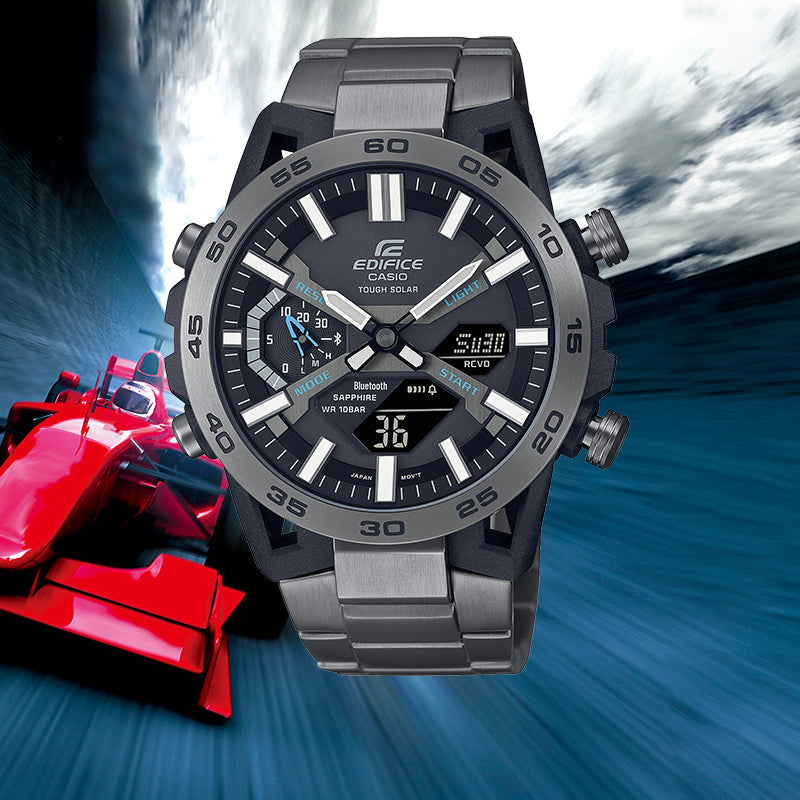 CASIO ECB-2000YDC-1APR Waterproof EDIFICE Solar Powered Stainless Steel Strap Mens ECB-2000YDC-1APR