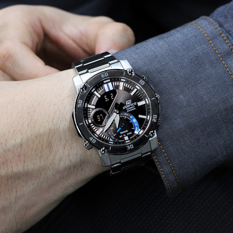 CASIO Stainless Steel Strap Mens Black Analog/Digital Combo ECB-20DB-1A