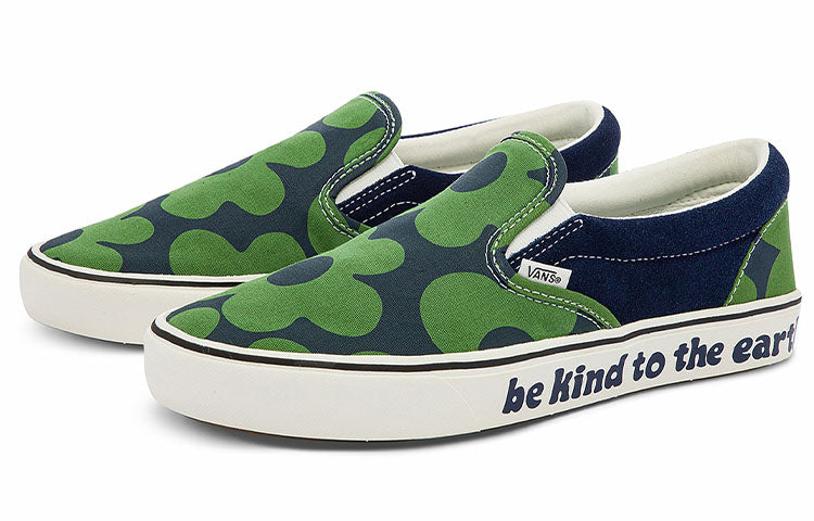 Vans Slip-On Casual Skate Shoes Unisex Green dark blue Flower Printing 'Green Dark Blue' VN0A7TNMB29