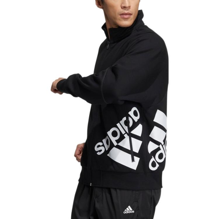 adidas Contrasting Colors Large Logo Zipper Stand Collar Jacket Couple Style Black HE7453