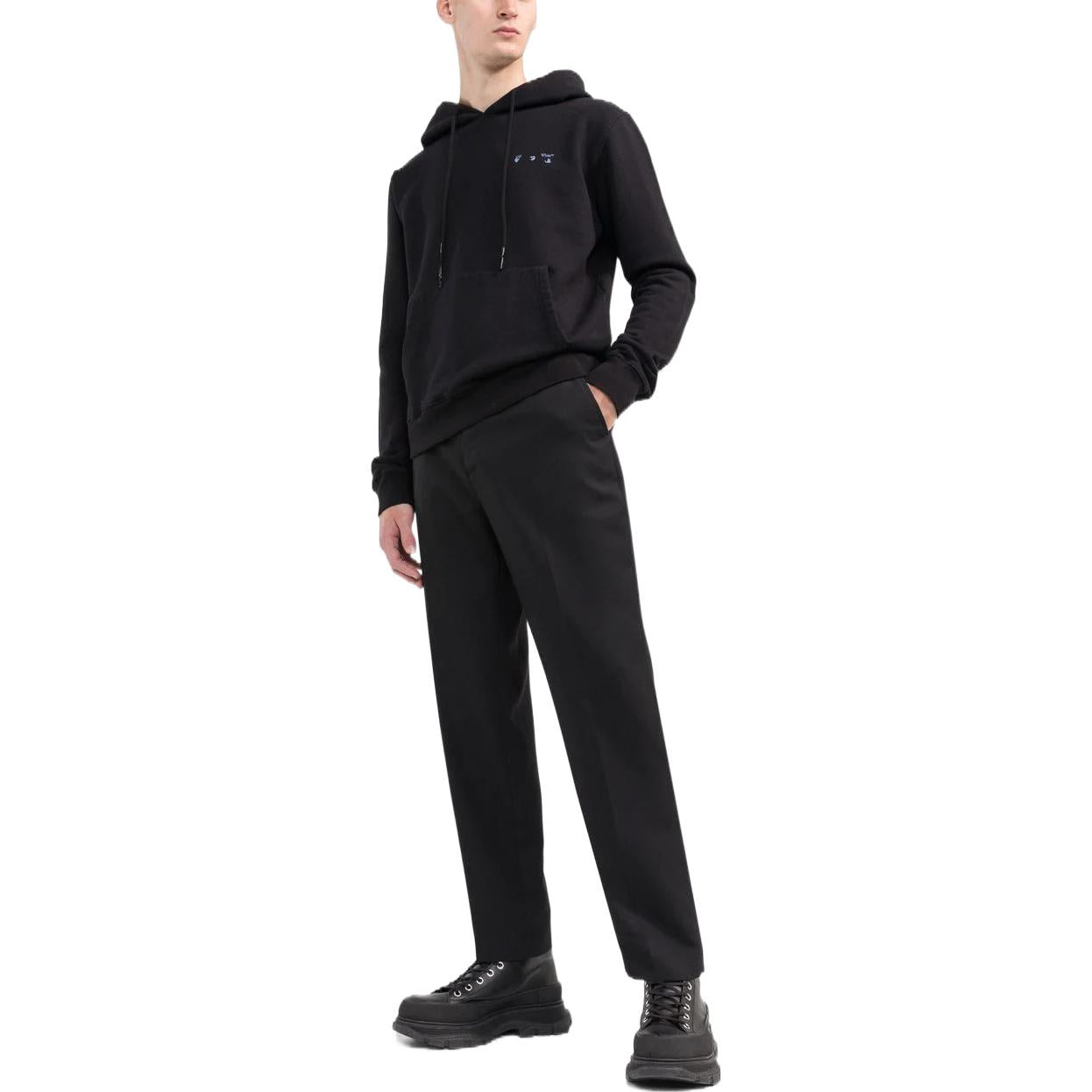 Men's Off-White SS22 Solid Color Logo Printing Hooded Long Sleeves Black OMBB034G20FLE0121045