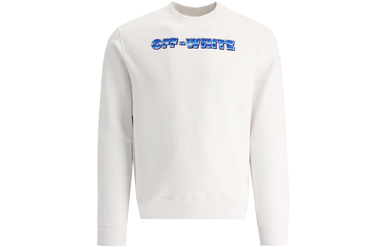 Men's Off-White SS22 Logo Printing Round Neck Pullover Hoodless Loose Fit White OMBA057S22FLE0040139