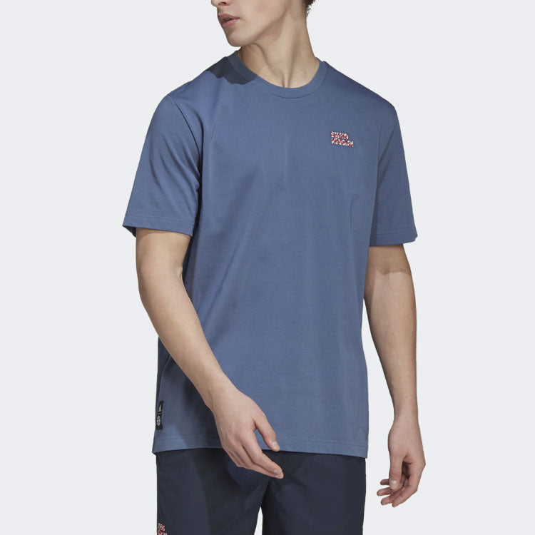 Men's adidas Solid Color Round Neck Sports Short Sleeve Navy Blue T-Shirt HB6002