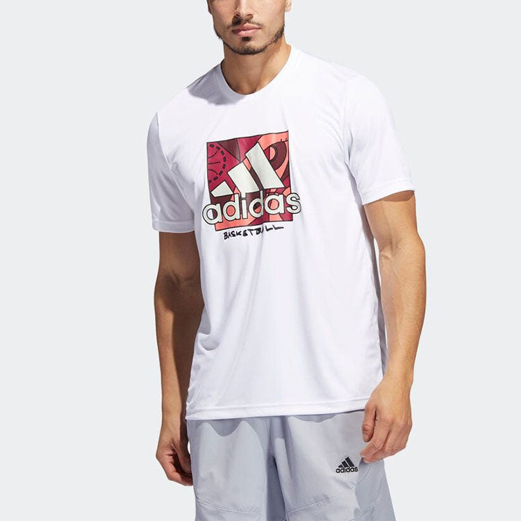 Men's adidas Large Logo Printing Round Neck Sports Pullover Short Sleeve Japanese Version White T-Shirt HH7566