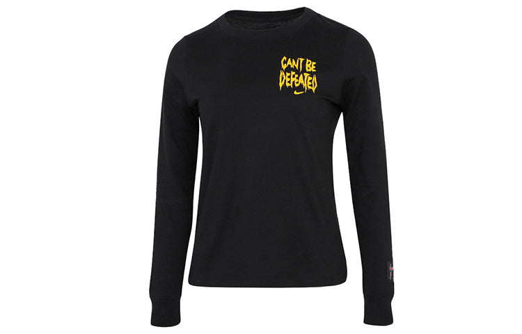 (WMNS) Nike Basketball Printing Sports Knit Round Neck Long Sleeves Black T-Shirt DN3055-010