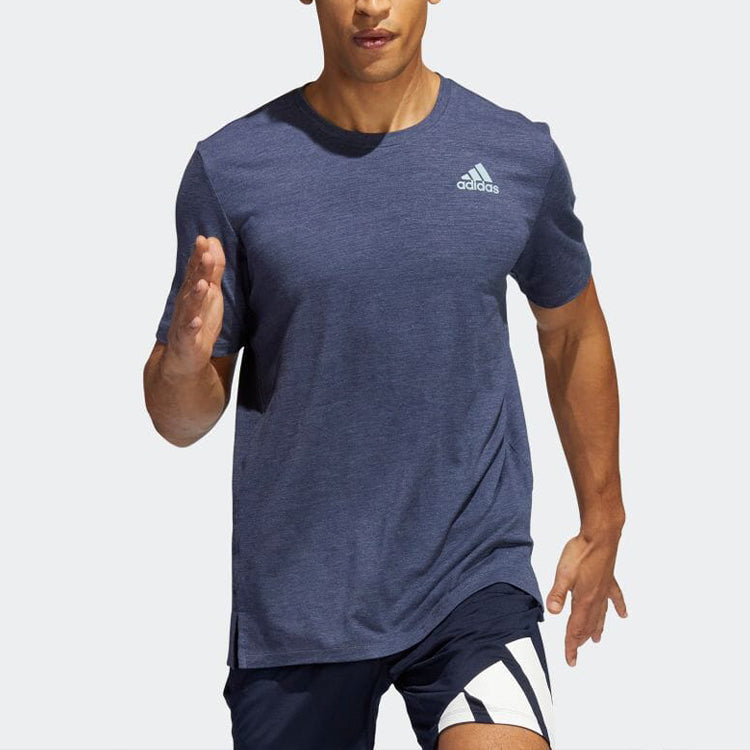 Men's adidas Solid Color Round Neck Short Sleeve Japanese Version Blue T-Shirt HE6800