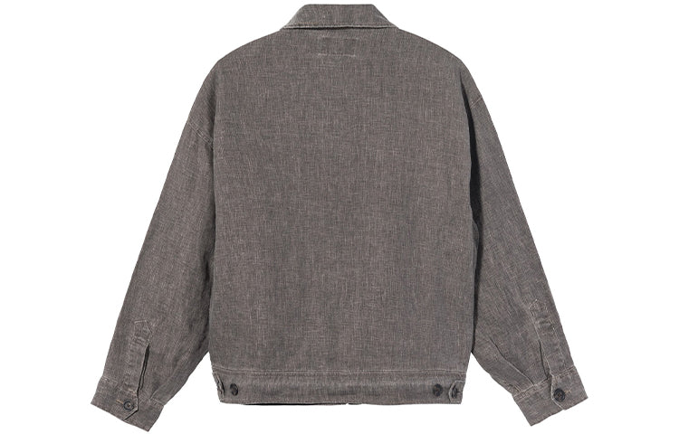 Stussy Boxy Linen Zip Jacket Loose Solid Color Zipper Unisex Gray 115569