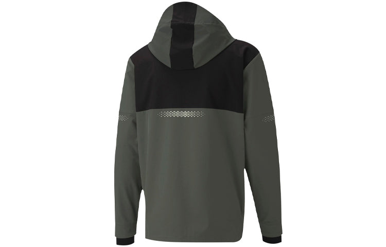 PUMA Reflective Colorblock Casual hooded Zipper Jacket Dark Green 519382-02