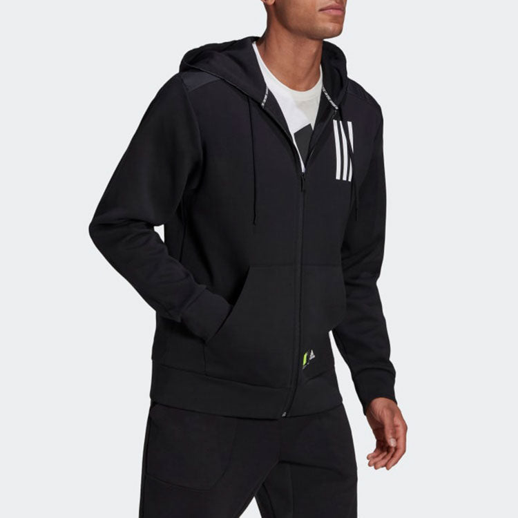 adidas Sportswear Training Gym Knit Breathable Sports Hooded Jacket Black GM5783