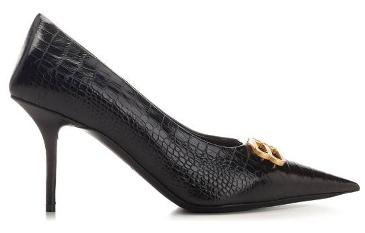 (WMNS) Balenciaga Square Knife BB Croc-Effect Leather Pumps 'Black' 734238WBE711000