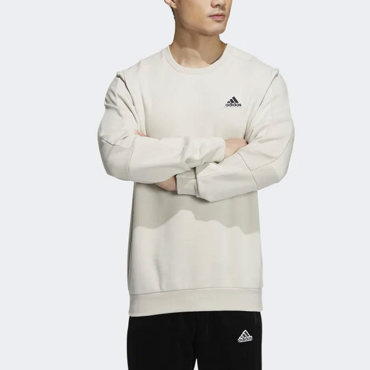 Men's adidas Solid Color Logo Sports Round Neck Stay Warm Fleece Lined Pullover Bauxite Brown HG1825