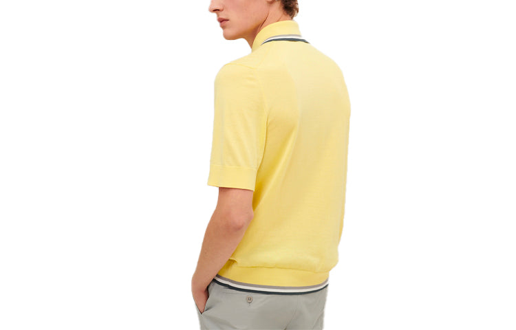 Men's HERMES SS21 Contrasting Colors Stripe Short Sleeve Polo Shirt Yellow H157300HA2Q