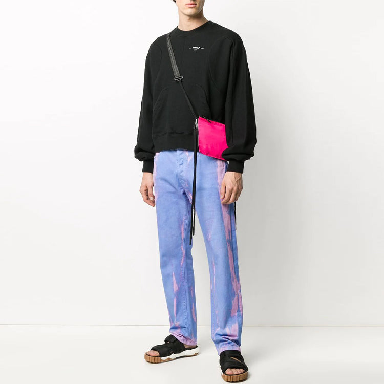 Men's Off-White Logo Alphabet Pattern Round Neck Pullover Loose Fit Black OMBA043R20D250321091