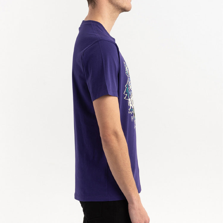 Men's KENZO Classic Tiger Head Printing Round Neck Short Sleeve Purple FA55TS0504YA-80