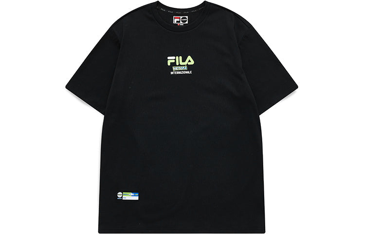 Men's FILA FUSION Basketball Printing Loose Sports Short Sleeve Dark Black T-Shirt T11M125107F-BK
