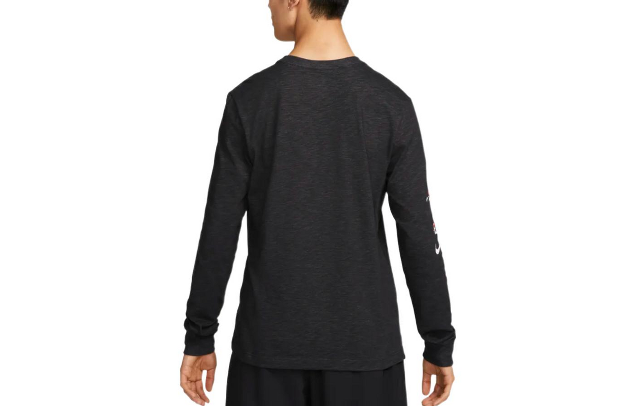 Men's Nike Logo Printing Round Neck Pullover Long Sleeves Black T-Shirt DR7542-010