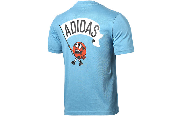 adidas Soccer/Football Sports Cartoon Printing Round Neck Short Sleeve Blue GN6893