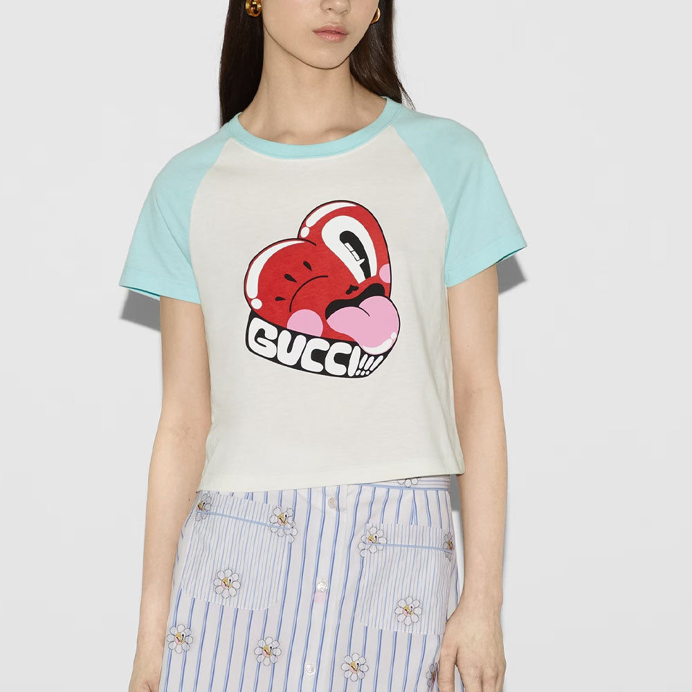 (WMNS) Gucci Cotton Jersey Short Sleeved T-Shirt 'Off White' 768183-XJGHN-9095