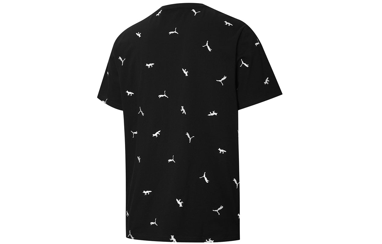 PUMA x Maison Kitsune Crossover Aop Tee Embroidered Logo Sports Round Neck Short Sleeve Black 530436-01