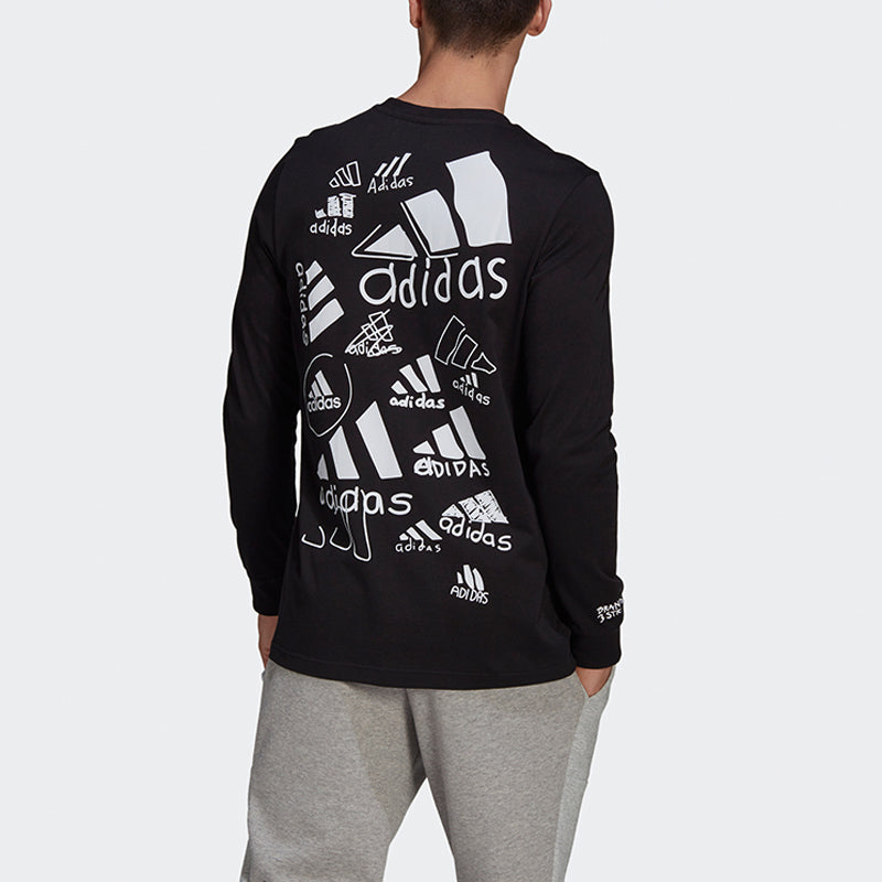 adidas Scribble Ls M Athleisure Casual Sports Logo Round Neck Long Sleeves Black GN6853