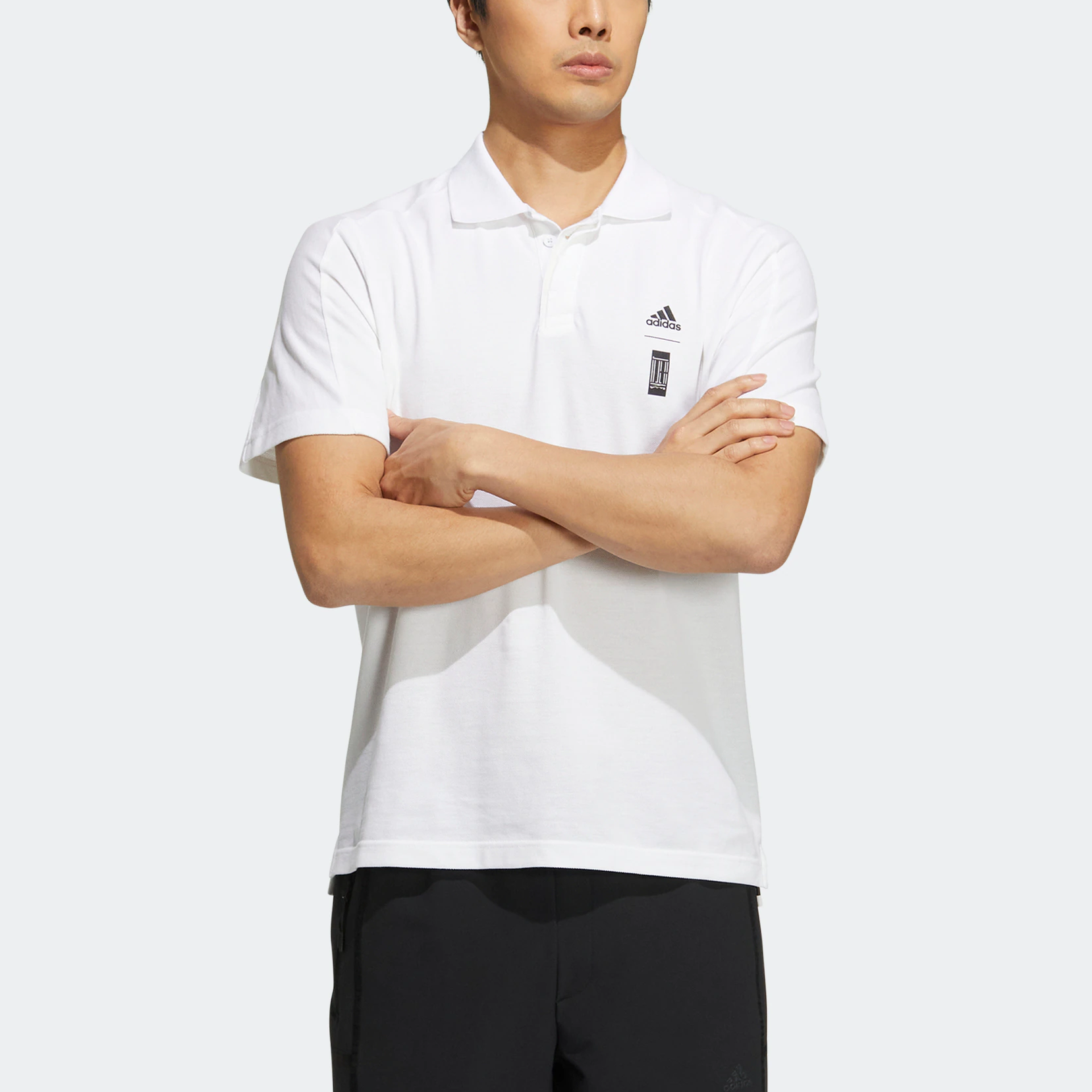 Men's adidas Wj Mh Polo Solid Color Chest Brand Logo Printing Short Sleeve White Polo Shirt HM2955