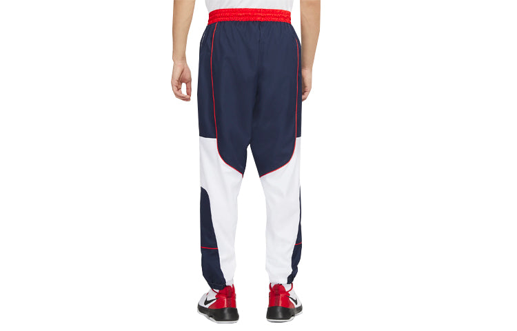 Nike Throwback Basketball Sports Loose Splicing Bundle Feet Woven Long Pants Large Deep Blue Dark blue CV1915-419
