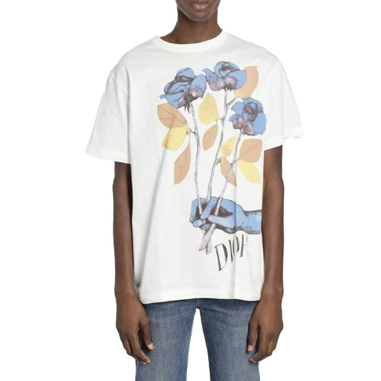 Men's DIOR And Alex Foxton Printing Short Sleeve White 943J605B0554-085
