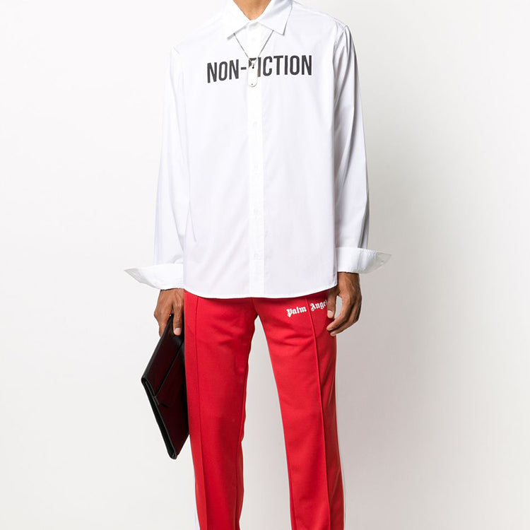 Off-White FW20 Non-Fiction Printing Long-sleeved Shirt Men White OMGA127E20FAB0020110