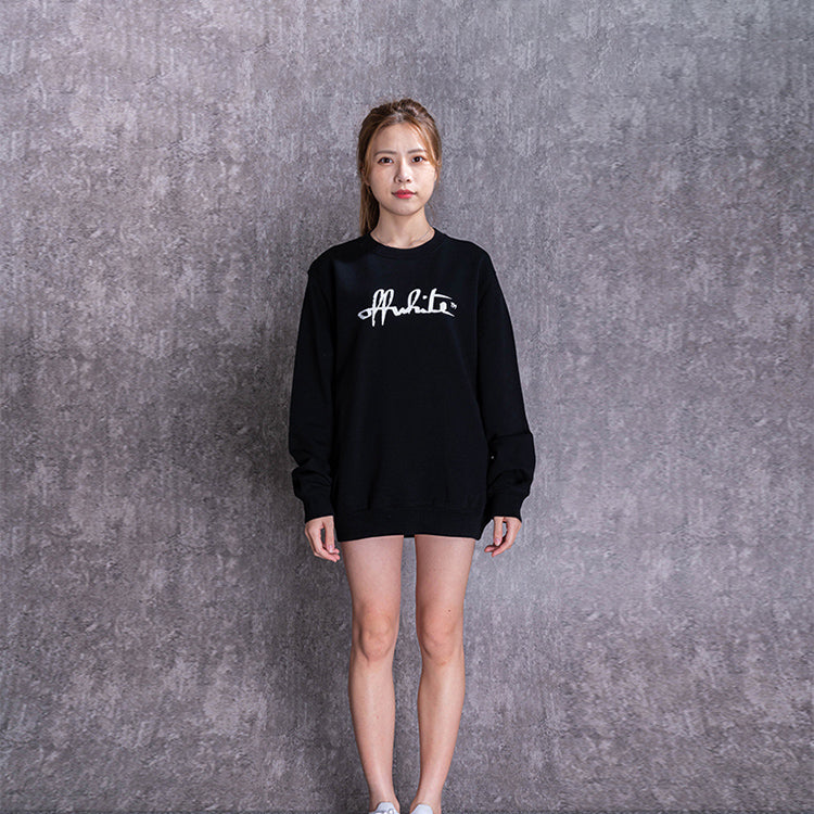 (WMNS) Off-White Cotton Printing Round Neck Pullover Black Hoodie OWBA055E20FLE0011001
