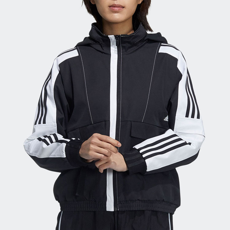 (WMNS) adidas Stripe Colorblock Hooded Jacket Black GP0634