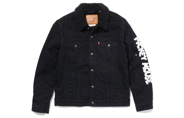 Men's Levis x MICKEY Crossover Mickey Mouse Series lamb's wool Denim Jacket Black 16365-0085